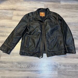 Territory Ahead black distressed thrashed leather moto biker jacket Sz Large